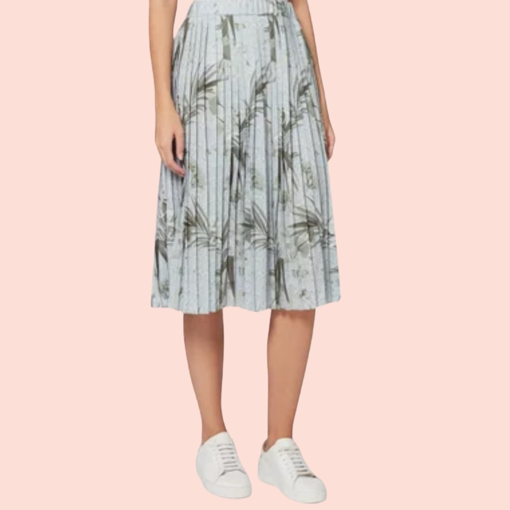 Ted Baker Blue/Grey Pleated Estie Highland Print  Midi Skirt 4(10) NEW